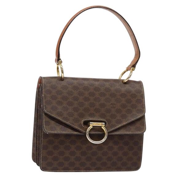 CELINE Macadam Canvas Hand Bag Pvc Leather Brown Gold - Picture 1 of 13